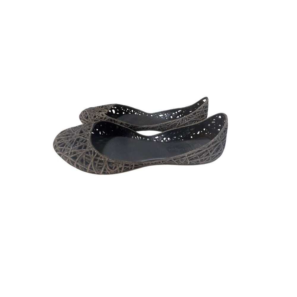 Melissa Campana Zigzag Ballet Flats Black Glitter Girls Size 2 USA Comfortable A